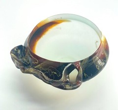 Art Glass Bowl Modernist Organic Brutalist Frosted Hand Painted Leaf And Vine