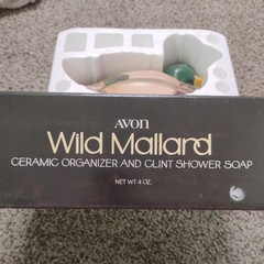Vintage 1978 AVON Ceramic Wild Mallard Duck Organizer With Soap Original Box