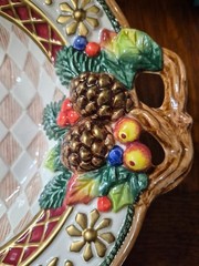 FITZ & FLOYD CLASSIC “JOLLY OLE ST. NICK” FESTIVE BOWL WITH HANDLES 10″x8 1/4″