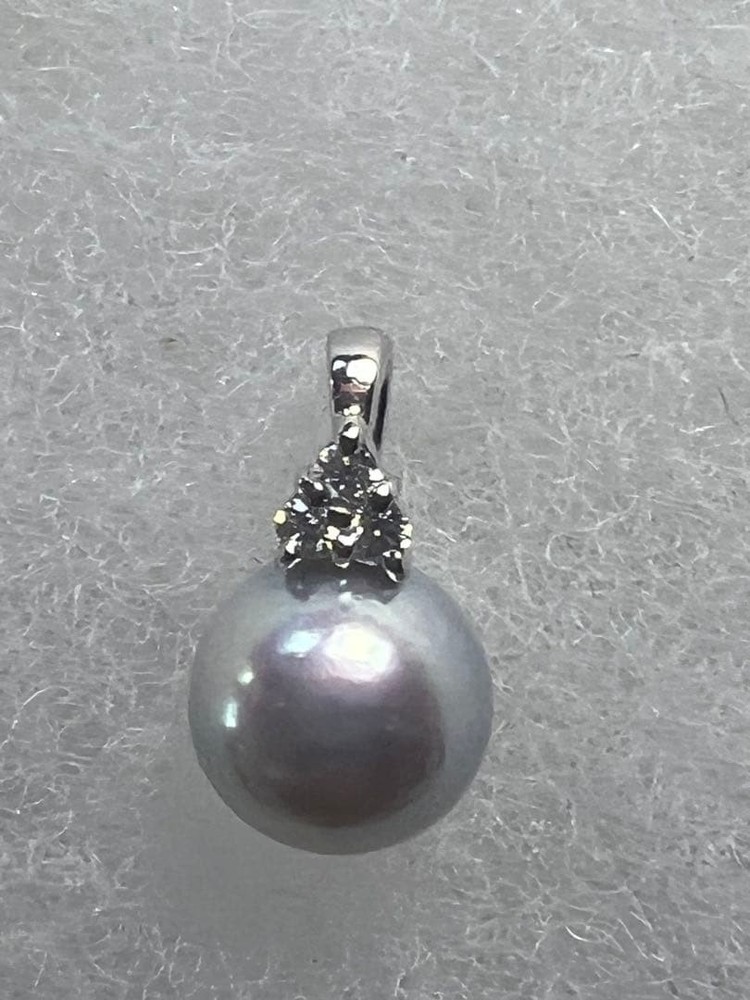 K18WG Akoya Pearl Diamond Pendant 8mm Gray D0.06