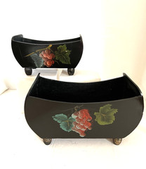 2 Wooden Hand Painted Footed Plant Holders 9″ x 5″ x 6″ & 8″ x 4″ x 4″ Grapes