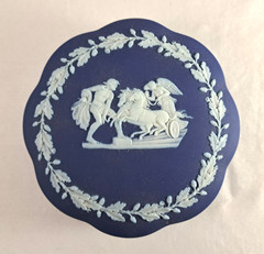 Wedgwood Cobalt Blue Jasperware 5″ Scalloped Trinket Box