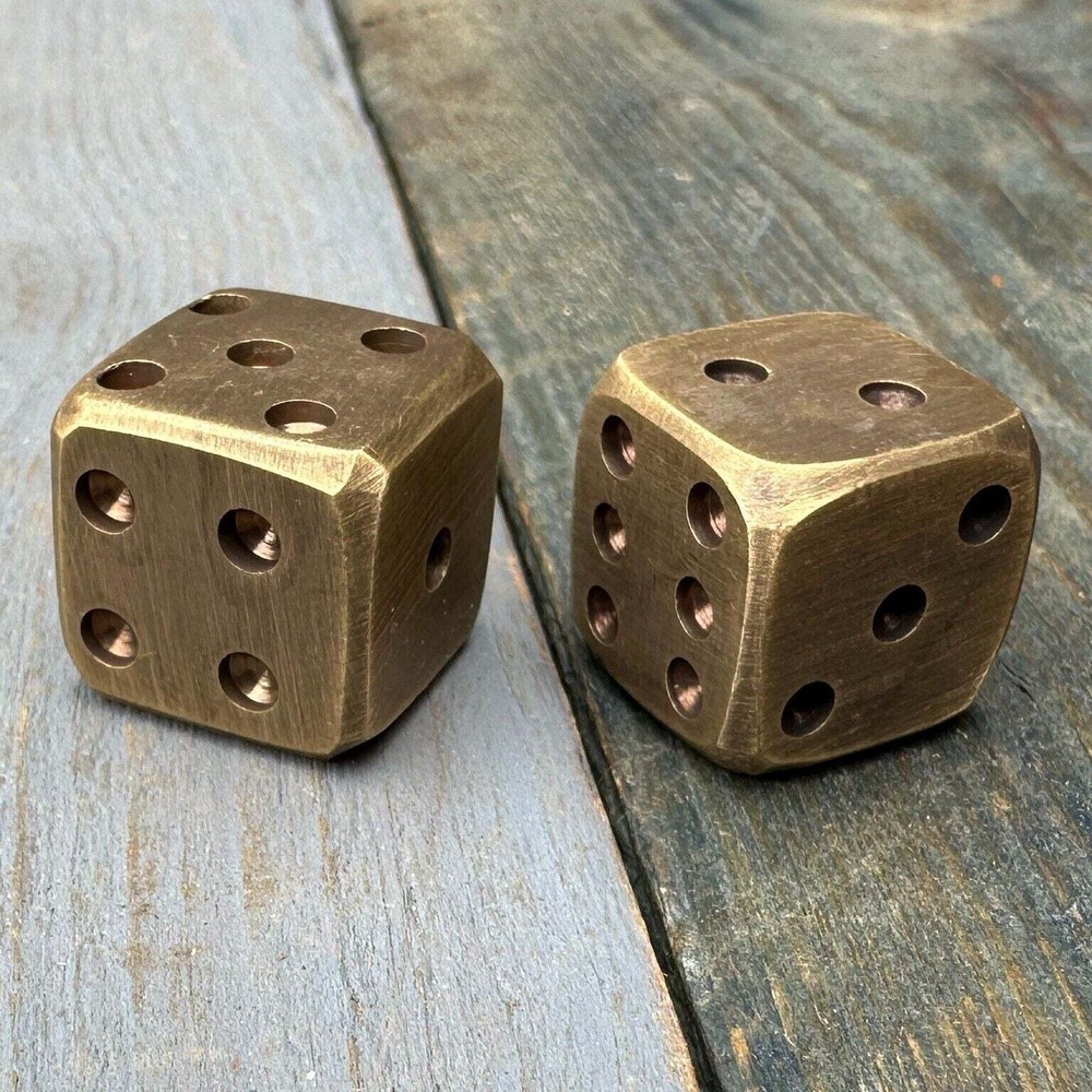 Dice Solid Brass With Antique Finish and Rounded Corners (Set Of 2)