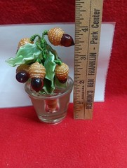 Antique DELICATE Art Glass REALISTIC Acorn Flower Arrangement Bouquet Hand Blown