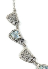 Roman Glass Necklace Sterling Silver Ancient Fragments Roman Glass 200 BC Bluish