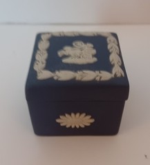 Small Wedgwood Dark Blue Jasperware Square Trinket Box 1.5×1.5 inch
