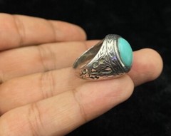 Afghan Sterling Silver Old Vintage Central Asia Ring With Natural Turquoise Ston