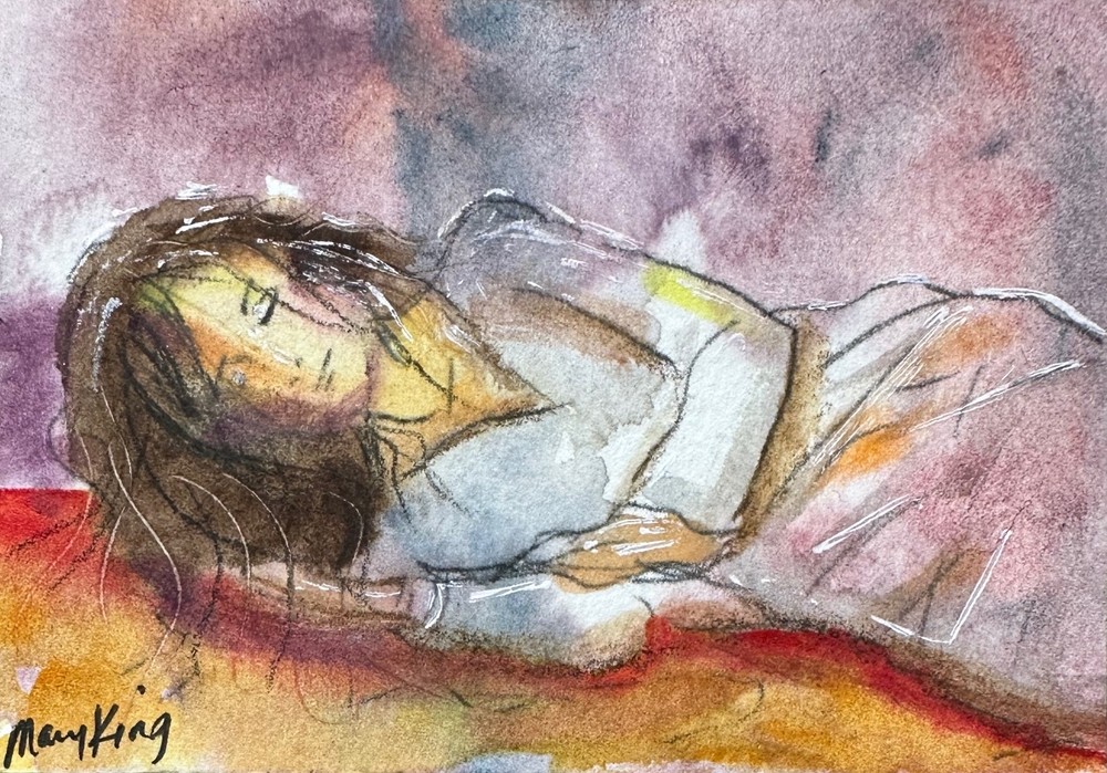 Original Watercolor ACEO Painting by Mary King – Dreaming – woman