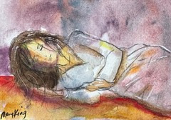 Original Watercolor ACEO Painting by Mary King – Dreaming – woman