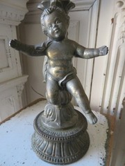 FABULOUS Vintage Metal STATUE 2 CHERUBS with Ornate Bowl HOLDER on Top
