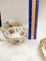 VTG /ANTIQUE LIMOGES J POUYAT BERNARDAUD FLORAL GILDED 3 CUPS SAUCERS FRANCE