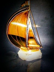 Vintage 70’s John Demott Brass Copper Sculpture Sailboat On Onyx Stone Signed