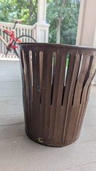 Vintage 1909 Erie Art Metal Co. Trash Waste Paper Basket Metal Slotted RARE