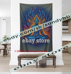 Meditating Buddha Tapestry 3D relief look Wall Art spiritual decor 39X59 in