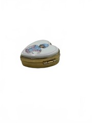 Vintage Precious Moments Heart Trinket Box Porcelain Hinged Keepsake Box