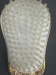 Gold Plated Ornate Floral & Scrolls Design 8″ Brush w/ White Bristles