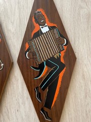 2 Vintage Mid Century TruArt Musicians Diamond Shaped Wall Art Decor Pair 21×7″