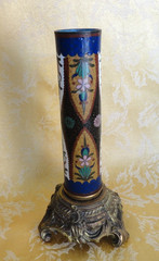Pair of Antique Japanese Cloisonne Columns W/ Gilt Bases & Onyx Top Meiji c.1900