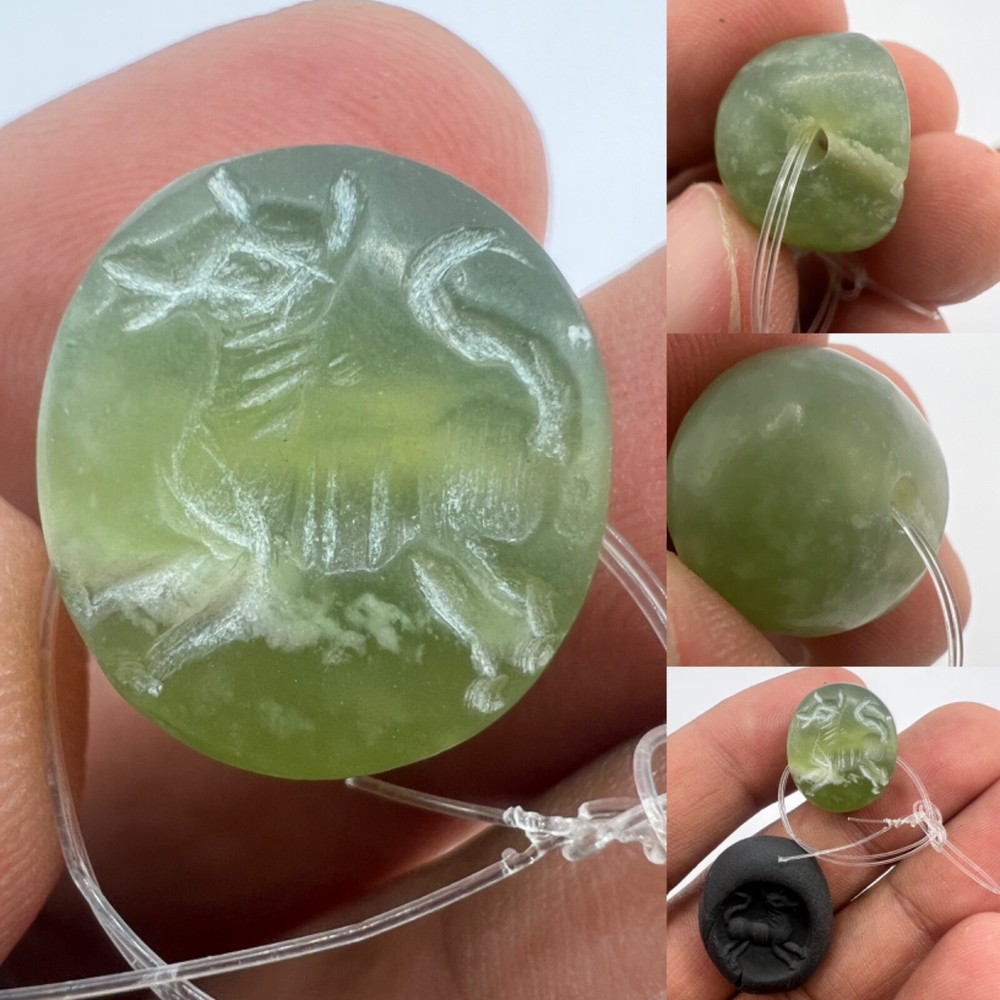 Beautiful Old Natural Jasper Stone Uniqe Roman Greek Intaglio Stamped Bead
