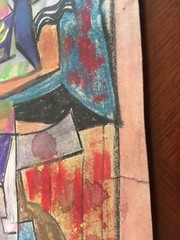 Cubist Original Watercolor Pastels Chalk Painting Signed Picasso Modern Abstract