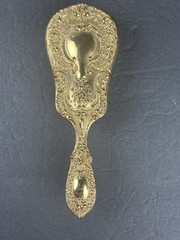Gold Plated Ornate Floral & Scrolls Design 8″ Brush w/ White Bristles