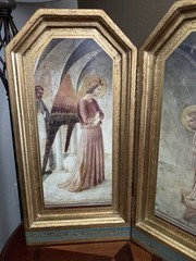 VTG Neiman Marcus Gold Leaf Folding Hinged Diptych Panels; “Annunciation”; ITALY