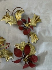 Home Interiors & Gifts Metal Poinsettia Wall Plaques brass and red 3 piece