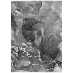 5′ X 8′ Black Gray and White Abstract Washable Non Skid Rug