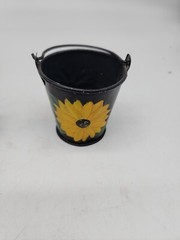 Vintage Miniature Metal Watering Can & Bucket Painted Sunflowers, 2″-3″ Tall