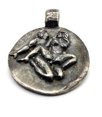 Ancient Roman Erotic Silver Medallion Pendant Classical Relief Couple Artifact