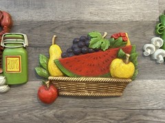 Vtg 1970s Homco Kitchen Wall Plaques Set of 3 Lobster Fruit Basket Vegetables