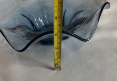 Hand Blown Art Glass Bowl – Blue Clear – Ruffled Edge – Vintage MCM – 10”