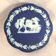 Wedgwood Cobalt Blue Jasperware 5″ Scalloped Trinket Box