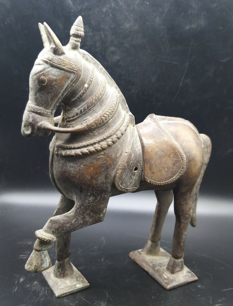 Unseen Very Unsual Late Mughail Period Antique Jewellery Box Bronze Horse Satute