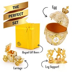 Royal Imperial Beige / Cream Faberge Egg Replica Large 6.6″ + Carriage by Vtry
