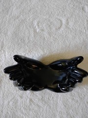 Nancy Funk Pop Art Black Ceramic Hands. Signed NA Taiwan Sticker