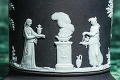 Neoclassical Antique 19th Century Wedgwood Black Jasperware Lidded Jar Tobacco