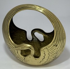 Vintage MCM Solid Brass Swan Planter Bowl Catchall with Handle ~Korea