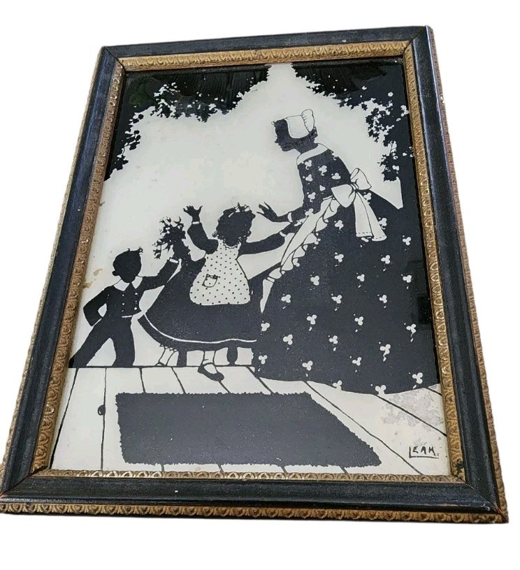 Vintage Reverse Painted Silhouette “Home From School” Reliance Products