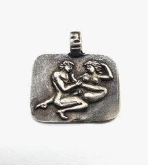 Ancient Roman Erotic Silver Pendant Rare Classical Couple Relief Artifact