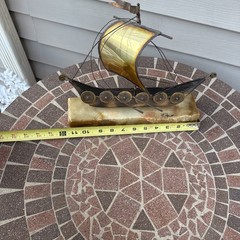 John DeMott Brass Sailboat On Onyx Viking Ship Sculpture Vintage Rare Type 13”