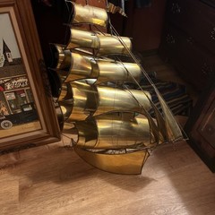 VINTAGE LARGE DEMOTT SHIP SCULPTURE HANDMADE MODERNIST SAIL SHIP SIGNED ORIGNAL