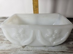 AKRO AGATE White Swirl Slag Glass Daffodil planter trinket dish catchall floral