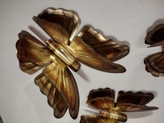 Vintage MCM Homco Set of 3 Metal Brass Copper Hanging Butterflies Wall Art Decor