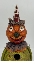 Vintage Folk Art Halloween Bobble Head Pumpkin Face Holding Mask Figurine Radko?