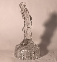 6.5″ BASHFUL LADY vtg cambridge glass female nude draped flower frog art nouveau