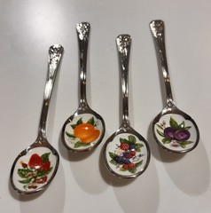 Collectible Avon 1981 Fruit Jelly Spoons Stainless Steel Porcelain Enamel Set