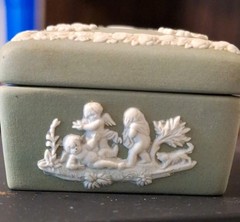 Vintage Wedgwood Cream On Sage Jasperware Trinket Box