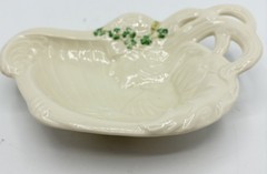 Belleek Ireland Woman Harp Girl Shamrock Trinket Dish Jewelry