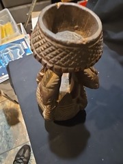 Vintage Hand Carved Wooden Candle Holder 12″ Tall Unknown Animal Depiction